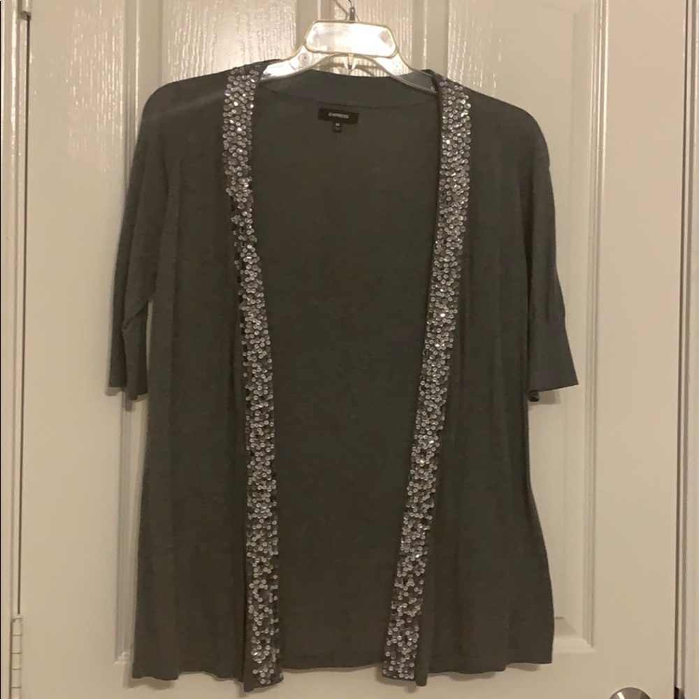 Express - sequin trim short sleeve cardigan